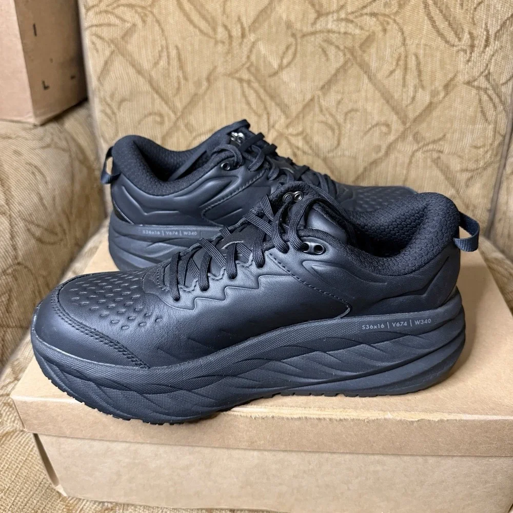 Hoka Bondi SR Black 1110521 BBLC Women's Size 10 Black Slip Resistant Shoes